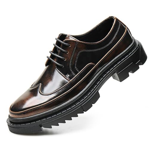Mens Platform Wingtip Oxfords Comfortable Round Toe Lug Thick Sole Brogues for Dress Business Work Office