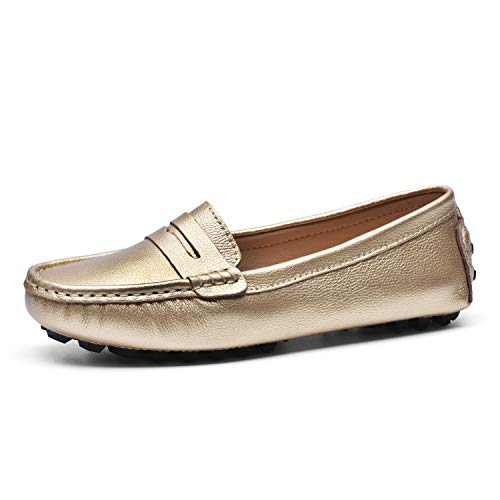 Beauseen Gold Penny Loafers For Women Size 10 Genuine Leather Women's Driving Loafers Bes-2207Jin100 #TOP2
