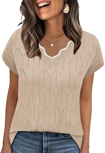 Summer Tops for Women Trendy Short Sleeve Sweater Spring Business Casual Outfits Vneck Tshirts Shirts Basic Tees Work Ladies Tops and Blouses L