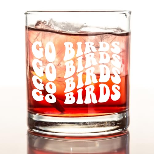 kunlisa Trendy Groovy Go Birds Whiskey Glasses, Football Gifts for Football Fans Lovers Players, 10 oz Drinking Rocks Glasses for Women Men Whisky Cocktail Scotch Bourbon Liquor