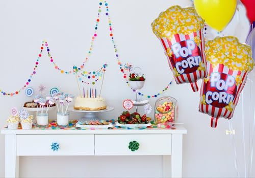Image of 2pcs Popcorn Party Balloons Movie Night Party Balloons for Birthday Baby Shower Wedding Decoration 25.5 x 17.7 Inch (Pack of 2)