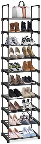 esonstyle Shoe Rack, 10 Tiers Tall Narrow Shoe Rack Space-Saving Door Metal Shoe Storage Vertical Tall Shoe Shelf For Living Room Bedroom