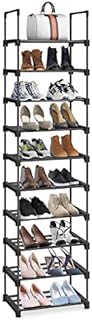 esonstyle Shoe Rack, 10 Tiers Tall Narrow Shoe Rack Space-Saving Door Metal Shoe Storage Vertical Tall Shoe Shelf For Living Room Bedroom