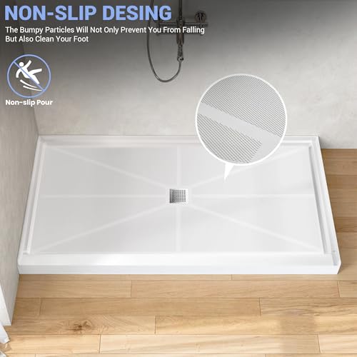 Shower Base 48"x32"x4", Non-Slip Single Threshold Shower Pan with Stainless Steel Shower Drain Cover, SMC Shower Bases for Bathroom in White by BathStellarMall - Image 2