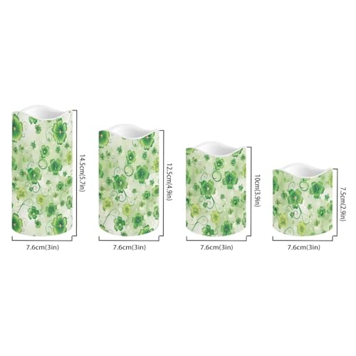 Image of Saint Patrick's Day Green Leaf Plastic Flameless Candles with Remote Control and Timer LED Flickering Battery Electric Pillar Candles for Table St. Patrick's Day Decoration