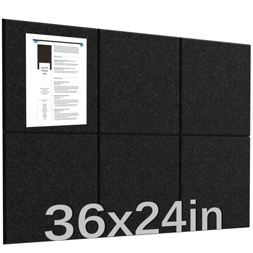 Image of Large Cork Board 6 Pack Black Notice Board 36 x 24 Inch Felt Wall Tiles Cork Boards for Walls with Push Pins, Cork Boards for Office with Safe Removable Bulletin Board, Bulletin Board