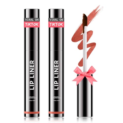 OETUIOW Lip Stain Peel Off, Lip Liner Moisturizing Long-Lasting & Waterproof, Transfer Proof & Plumping, Non-Stick Cup, 2PCS Rose