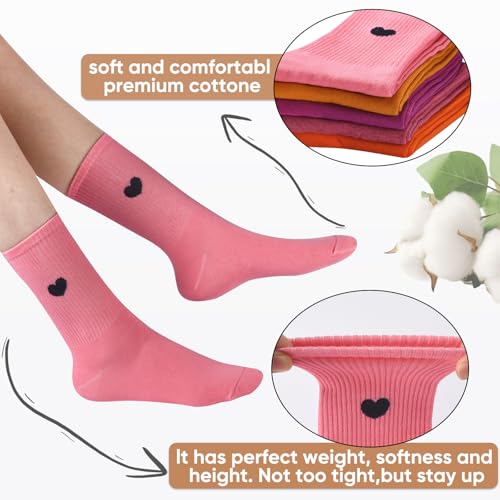 Image of Corlap Women's Cotton Crew Calf Socks - 5 Pairs Ankle High Dress Casual Socks, Fun Cute Heart Gifts for Mom Mother