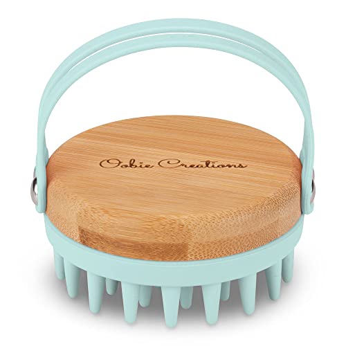 Oobie Creations Scalp Massager Shampoo Brush for Hair Growth – Hair Massager Scalp Scrubber Brush with Soft Exfoliating Silicone Bristles and Bamboo Grip - Baby Blue- 1 PCS