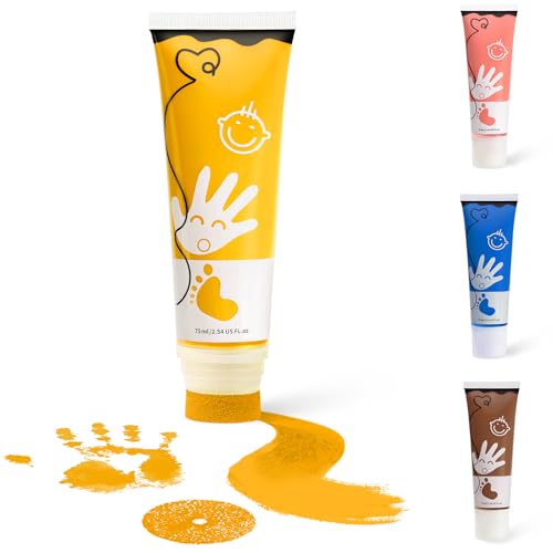 TOGOU2S Fußabdrücke für Neugeborene, mit Schwamm, ungiftige und waschbare Baby-Fußabdruckfarbe, ideal für Hand- und Fußabdrücke von Babys, für einzigartige Familienerinnerungen, Kurkuma