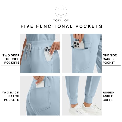 Image of Kitmaz Scrub Pants for Women - Mid Rise 4-Way Stretch Anti-Wrinkle Slim Fit Jogger Pants, Drawstring & 5 Pockets
