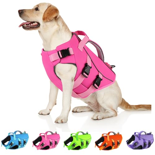 Dogcheer Dogcheer Dog Life Jacket with Double Rescue Handle, Reflective Dog Life Vest for Swimming Boating, Adjustable Pet Swim Vest Dog Flotation Device DFD for Small Medium Large Dogs - Pink L