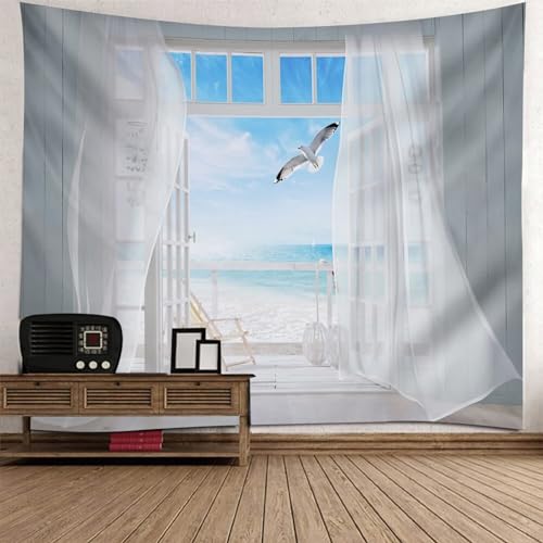 Tapisserie murale paysage naturel bleu écran fenêtre salon 150cm