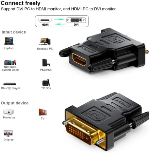 Bi-Directional HDMI to DVI adapter | DVI-D Male (24 + 1) to HDMI Female converter HDTV converter adapter with Gold-Plated Cord Convert Computers ,Laptops,TV Box,Projector,HDTV and More up to 1080 HD