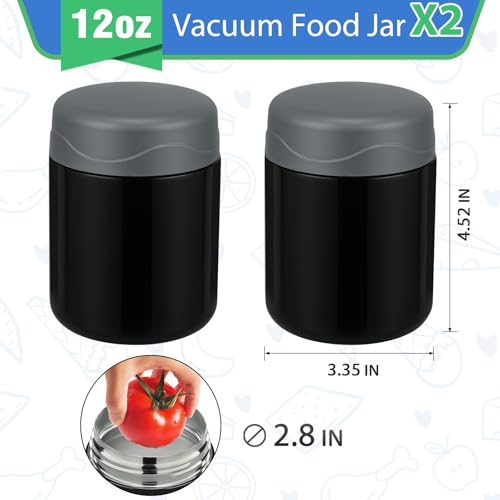 Image of wiwens 12oz 2 Pack Insulated Food Jar Set for Kids Soup Thermo Hot Food Lunch Container Wide Mouth Leak Proof Stainless Steel Vacuum Bento Box for School Office Travel Outdoors