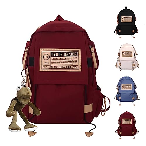 Kawaii Backpack With Accessories Vintage Backpack Anti-thief Casual Backpack With Cute Frog For Teenagers