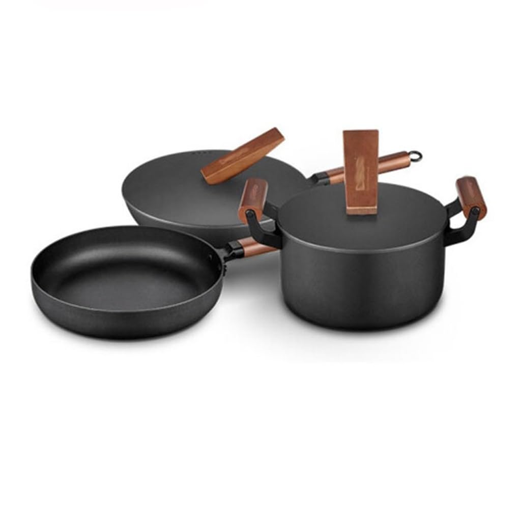 Wok antiadhésif et ensemble de casseroles 3 pièces pour friture et soupe