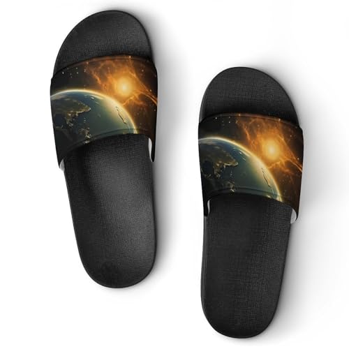 Sunrise View of The Planet Earth from Space Non Slip Slides Sandals for Women Men Quick Drying Shower Shoes for Bathroom Pool Beach