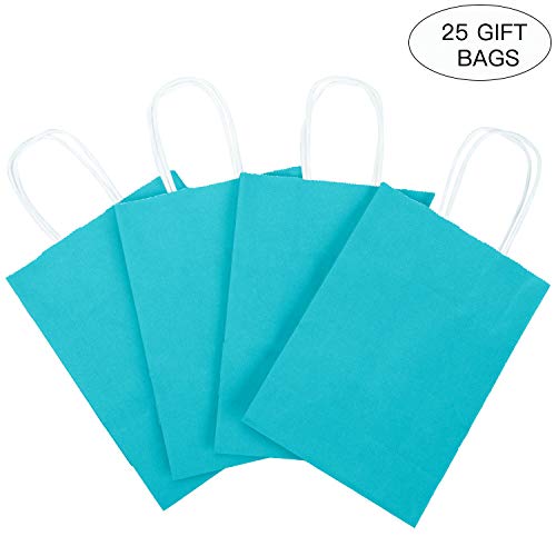 Loveinside 21x11x27 cm Paper Bags Medium Kraft Blue Gift Bags Bulk with Handles for Birthday Wedding Party Favors 25pcs/ SET