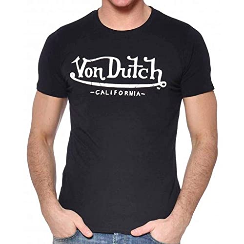 T-Shirt Von Dutch Homme Col Rond Slim Fit noir de style motard