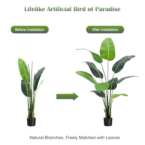 GAOMON Bird of Paradise Artificial Plant,5FT Faux Tropical Palm Potted Tree Fake Artificial Bird of Paradise Plant for Indoor House Home Office Housewarming