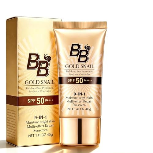 Crema BB Oro Caracol,BB Cream SPF50+,Protector Solar Facial,Base de Maquillaje de Cobertura Natural, Control de Grasa,Hidratante Ligera,Larga Duración,Resistente al Agua y Sudor,Tono 01 Natural,40 g