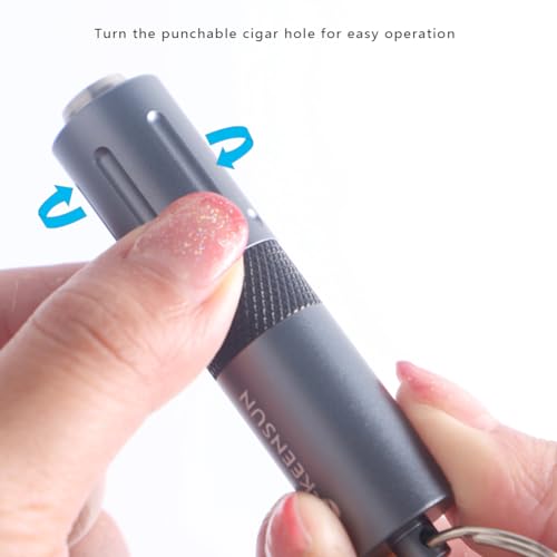 KEENSUN 2-in-1 Cigar Punch Tool Set with Cigar Hole Opener(9mm) and Twin Nubber, Portable Rotary Punch with Key Chain Ring (Grey)