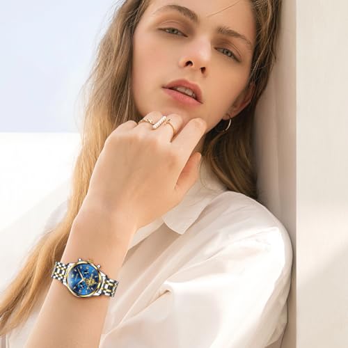 Image of OLEVS Womens Watches Diamond Luxury Dress Gold Wrist Watch Stainless Steel Waterproof Luminous Date