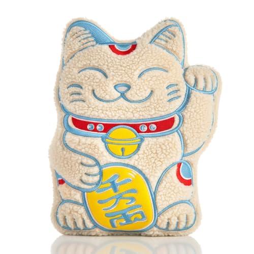 Kuschelige Glückskatze Wärmflasche | Weiß | Große Maneki Neko Wärmflasche | 1,8 Liter (36x28cm)
