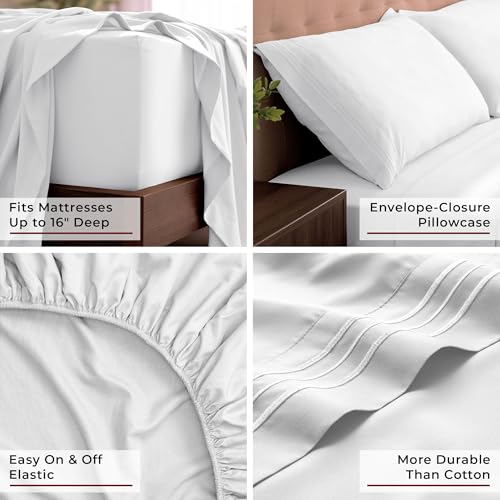 Image of Mellanni King Sheets Set - 4 PC Iconic Collection Bedding - Hotel Luxury, Extra Soft, Cooling Bed Sheets - Wrinkle, Fade, Stain Resistant (King, White)