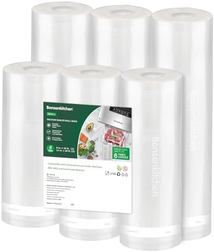Bonsenkitchen Vacuum Sealer Rolls Bags, 6 Pack 3 Rolls 11" x 20' ...