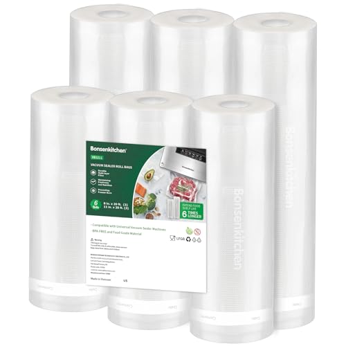 Image of Bonsenkitchen Vacuum Sealer Rolls Bags, 6 Pack 3 Rolls 11" x 20