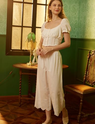 Image of BEAUTELICATE Vintage Cotton Shorts Pettipants Culotte Slip Cropped Sleepwear Pants with Lace Edge