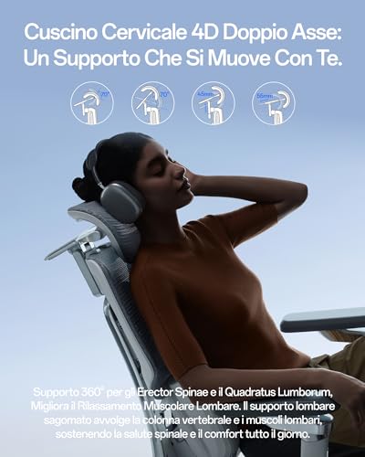 X7 Sedia ergonomica intelligente da ufficio, con supporto lombare completamente automatico, poggiatesta regolabile in 4D, braccioli regolabili a 720°, imbottitura ventilata, funzione girevole - Sedia gaming - Immagine 4