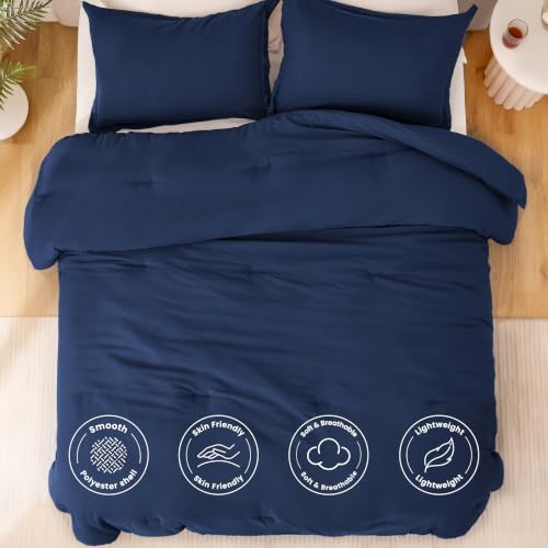 Image of Love's cabin Dark Blue Queen Comforter Set, 3-Piece Prewashed Bed Set with 1 Comforter (90 x 90 in) & 2 Pillowcases, Lightweight & Breathable for All Seasons