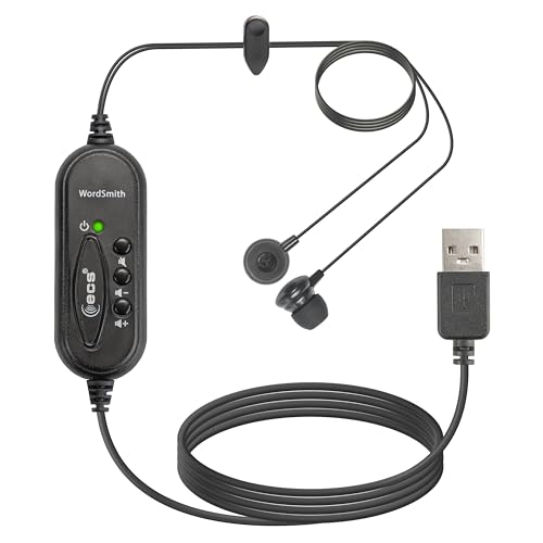 ECS WordSmith USB Transcription Headset, 7-Foot Cord, in-Ear Ear Bud with Silicone Ear Tips, Superior Comfort & Audio Clarity, External Sound Card, Medical & Legal Dictation, 3 Extra Pair of Ear Tips