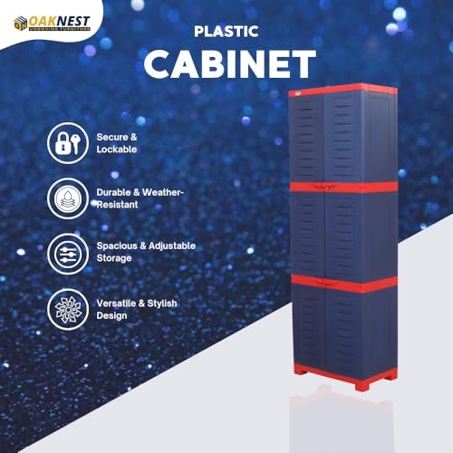 Image of Oaknest Supreme Fusion-03 Plastic Storage Cabinet | Compact & Multipurpose Storage Solution | Waterproof, Durable & Lightweight | Ideal for Home, Office & Garage | Red and Blue