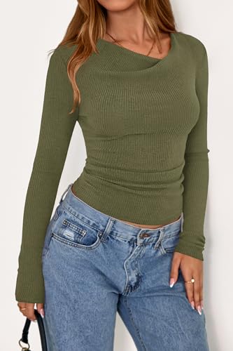 PRETTYGARDEN Women Cowl Neck Knit Fall Ruched Crop Tops - image 4