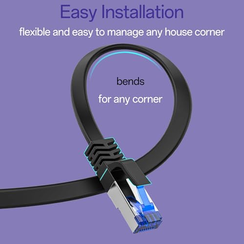 Image of Cat8 Flat Ethernet Cable 100 FT Indoor & Outdoor, Invisable Ultra-Thin Ethernet Cable High Speed 40Gbps 2000Mhz, Flexible Shielded Internet Cable, Cat 8 SFTP Network Cable for Home /Office, Black