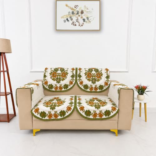 Image of Homerz Premium 'Surya Series' Sofa Cover | Stylish Sofa Protector | Net Fabric | Anti-Stain & Washable Slip Cover Exact Size Antislip (Daisy Green, 2 Seater, Seat Cover with Backrest)