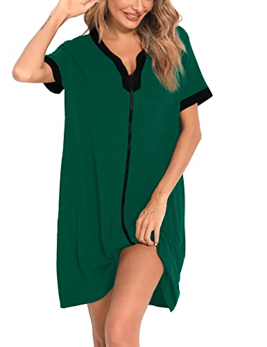 Swomog Housecoat Women Zipper Front Duster Robe Short Sleeve Lounger Housedress Pockets Nightgown S-2Xl #TOP1