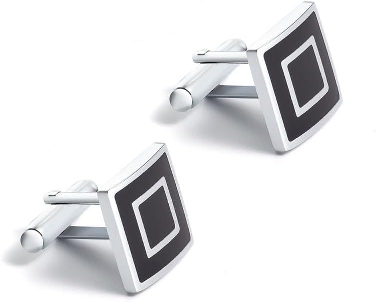 Electroplated Silver Square Enamel Metal Cufflinks VintageCuff Nails