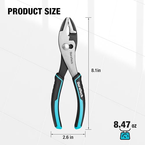 Image of DURATECH 8 Inch Slip Joint Pliers, Pliers Tool with Comfortable TPR Handle, High Carbon Steel, Strong Sharp Teeth, Pliers for Tightening, Loosening and Gripping Nuts and Bolts (Pack of 2)
