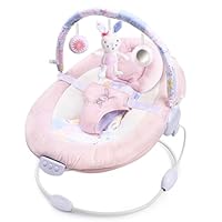 LADIDA Soft and Padded Baby Bouncer with Soothing Music and Vibration, Pretty Pink Rabbit Theme, Suitable for Newborns