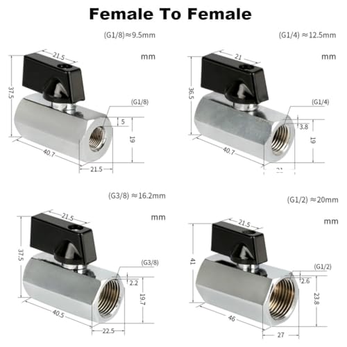 Válvula de bola mini G 1/8 hembra-hembra en latón duradero para control de aire y agua 3