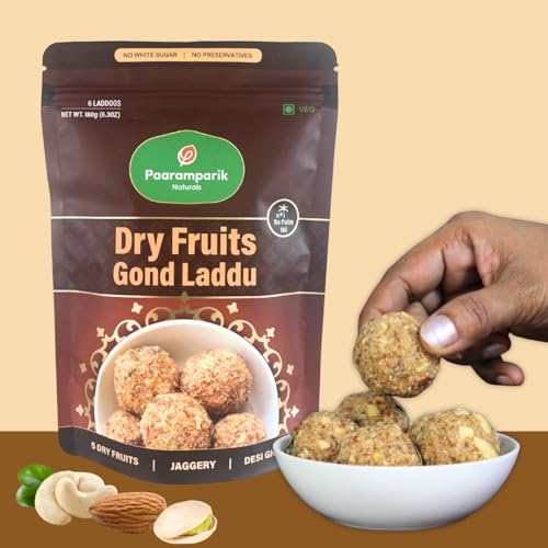 Image of Paaramparik Dry Fruits Laddu| Gond, Jaggery| No refined sugar, no palm oil 75% Dry fruit 180 gm (Dry Fruits Laddu)