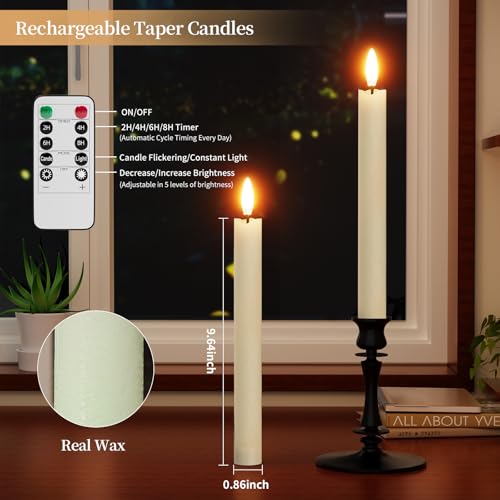 Velas de cera real sin llama recargables juego de dos candelabros led realistas marfil 2