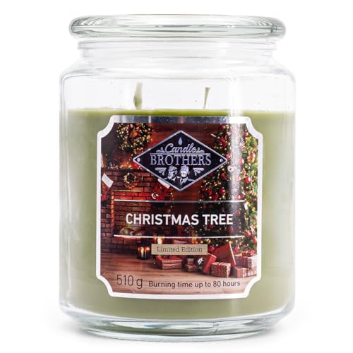Candle-Brothers Große Duftkerze im Glas mit Deckel | Christmas Tree | Duftkerze Tanne | Kerze 2 Docht | Kerze lange Brenndauer | Geschenk für Frauen
