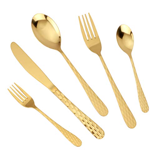 MDEALY 30-Piece Gold Silverware Set for 6, 18/0 Stainless Steel Flatware Cutlery Utensils