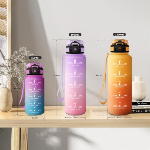 Sportflasche 1,5L, Auslaufsicher Trinkflasche mit Strohhalm, Wasserflasche Kohlensäure Geeignet… – Ansicht 5